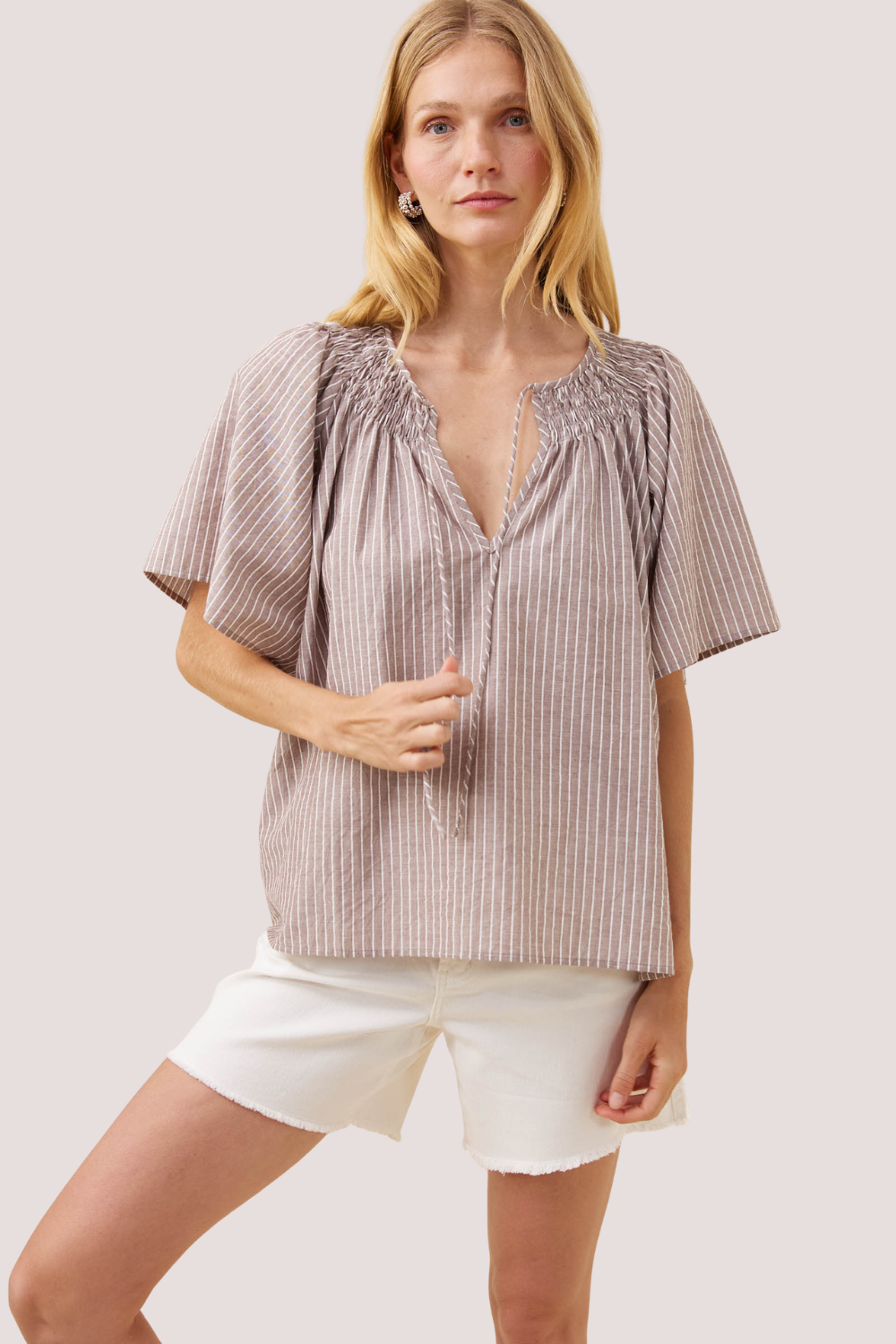 Lyndell Shirred Top | Taupe