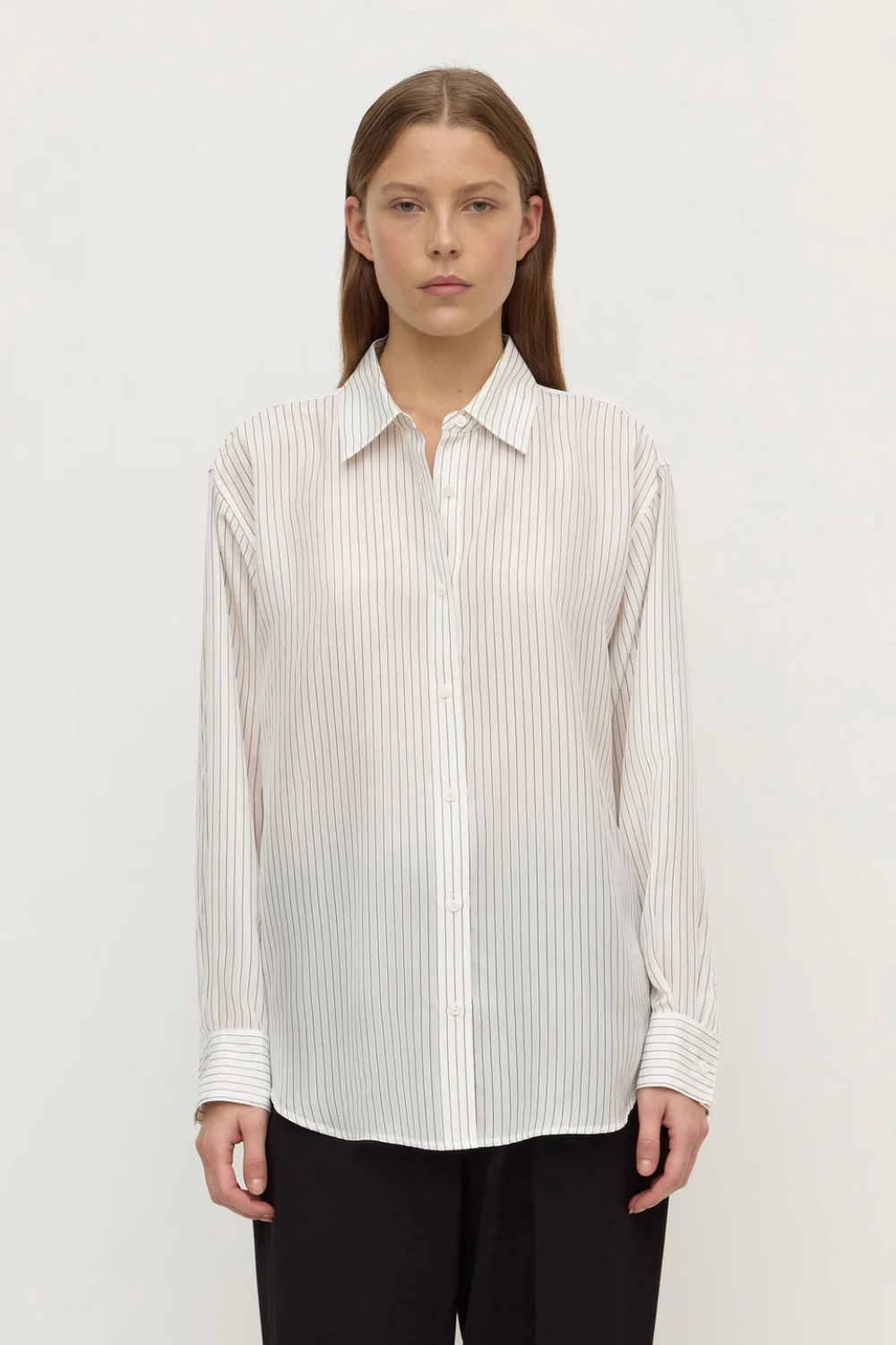Saskia Silk Shirt | Cream/Charcoal Stripe