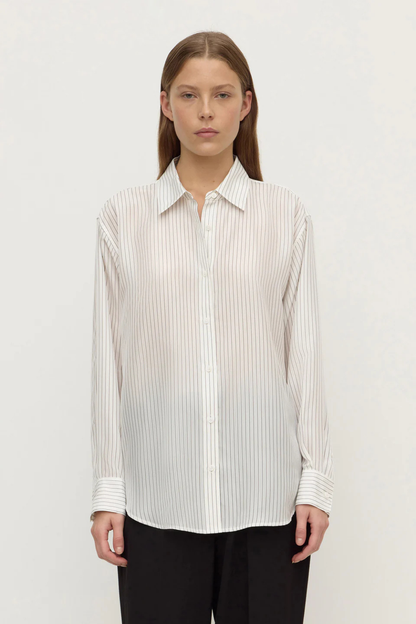 Saskia Silk Shirt | Cream/Charcoal Stripe