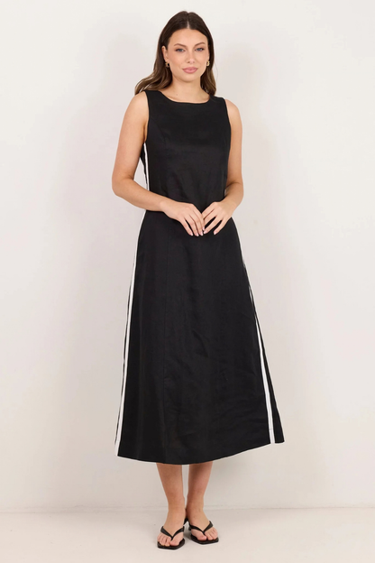 Future Black Linen Sleeveless Midi Dress