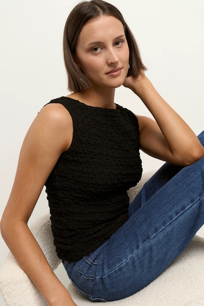 Untamed Black Lace Sleeveless Boatneck Top
