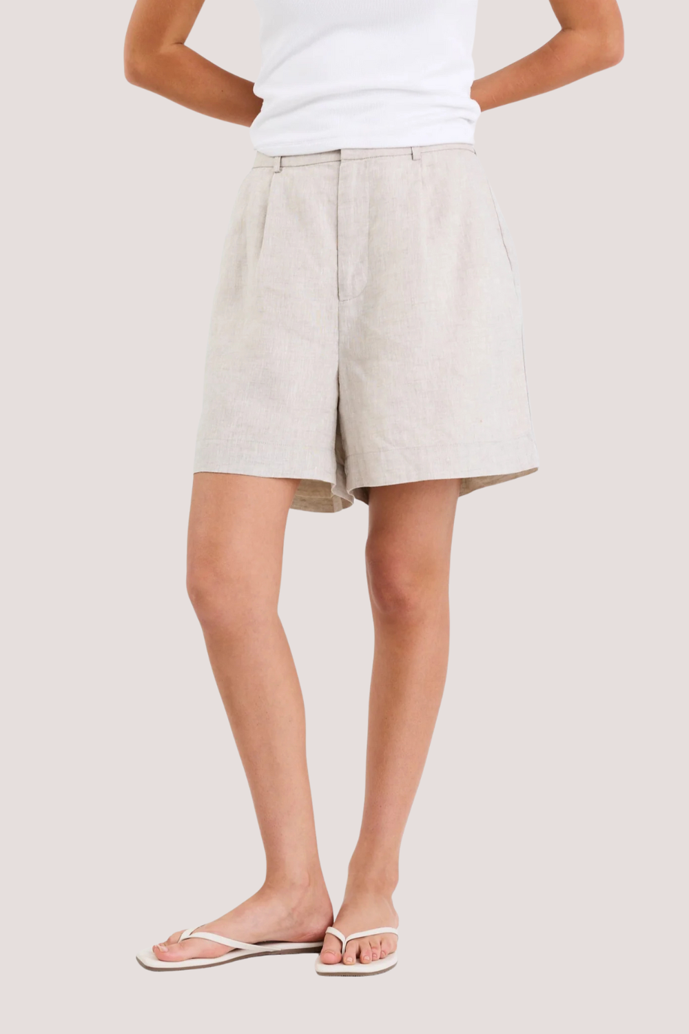 Literal Natural Linen Pleat Front Shorts