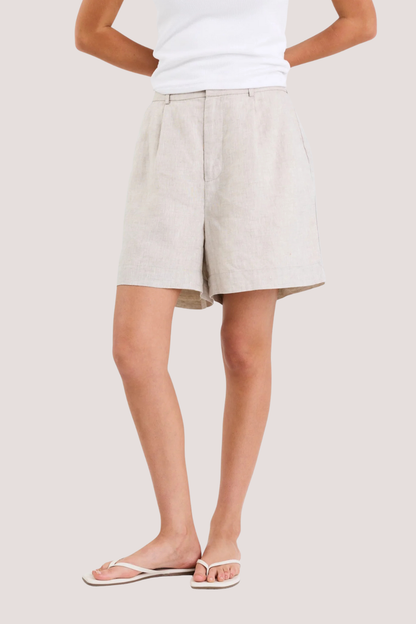 Literal Natural Linen Pleat Front Shorts