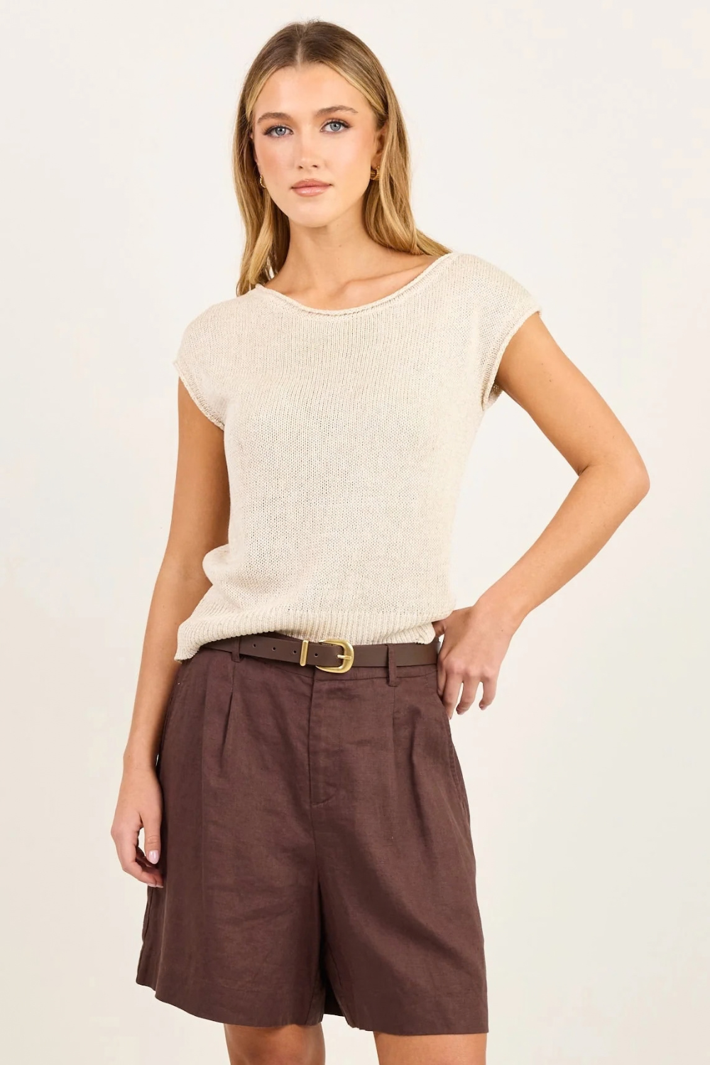 Literal Dark Chocolate Linen Pleat Front Shorts