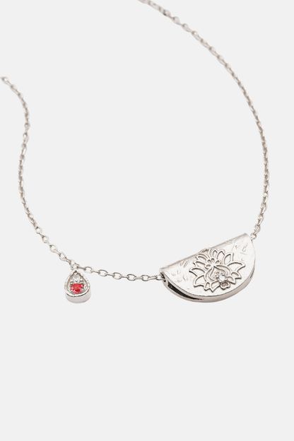 Sterling Silver Lotus Birthstone Necklace - October - Pink Tourmaline