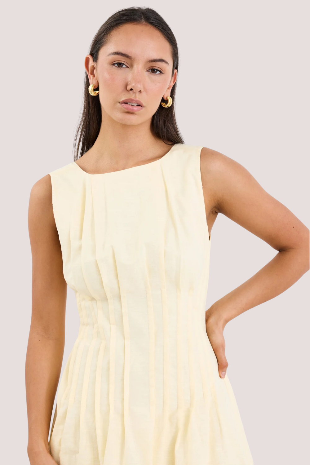 Backstage Yellow Pintuck Bodice Mini Dress