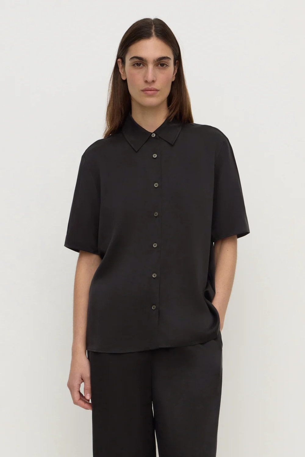 Pippa Silk Short Sleeve Shirt | Black