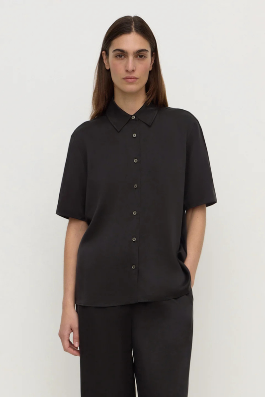 Pippa Silk Short Sleeve Shirt | Black
