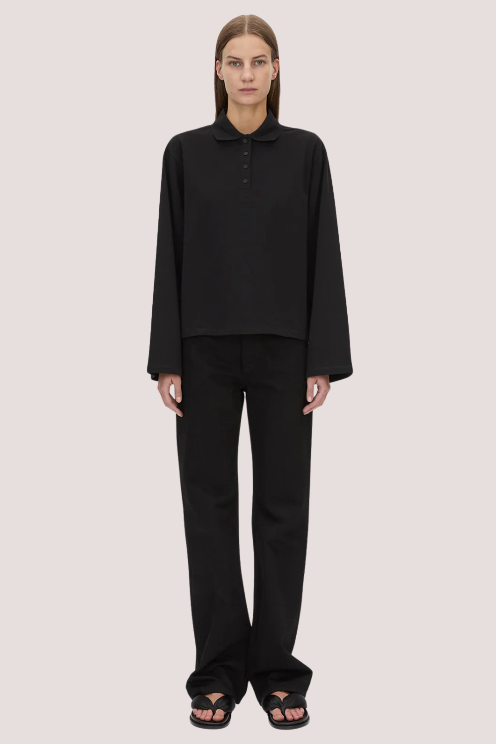 Moreno Long Sleeve Polo Top | Black