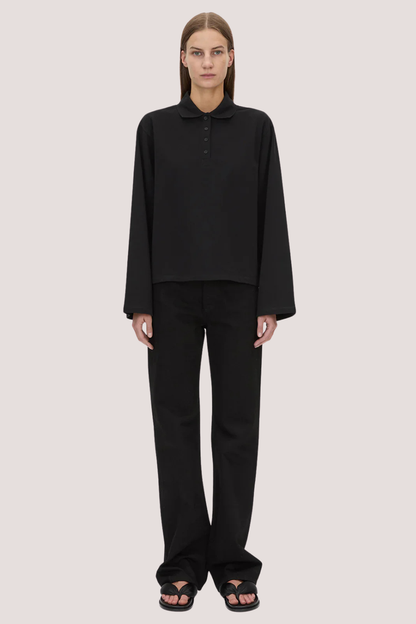 Moreno Long Sleeve Polo Top | Black