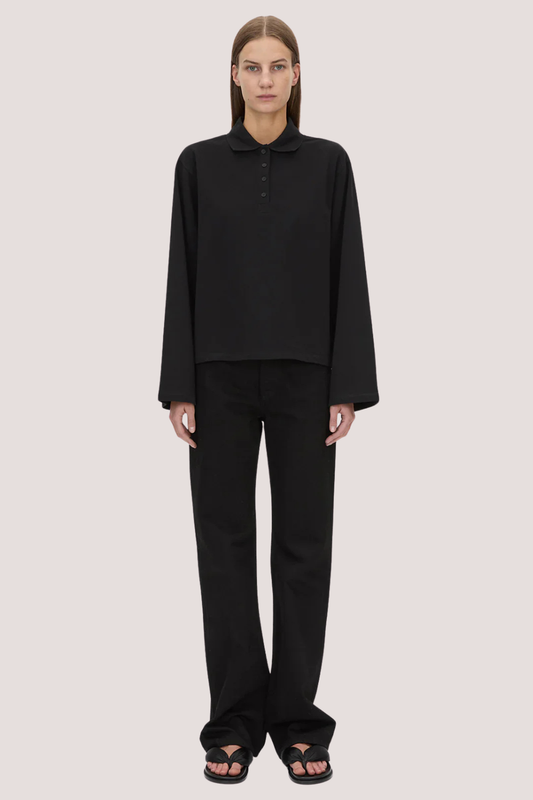 Moreno Long Sleeve Polo Top | Black