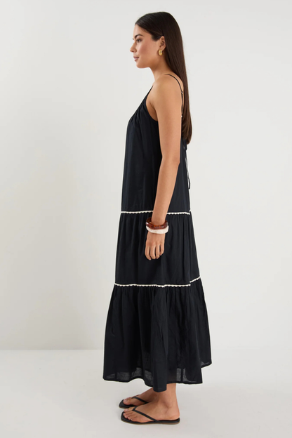 Lately Black Strappy Tiered Maxi Dress