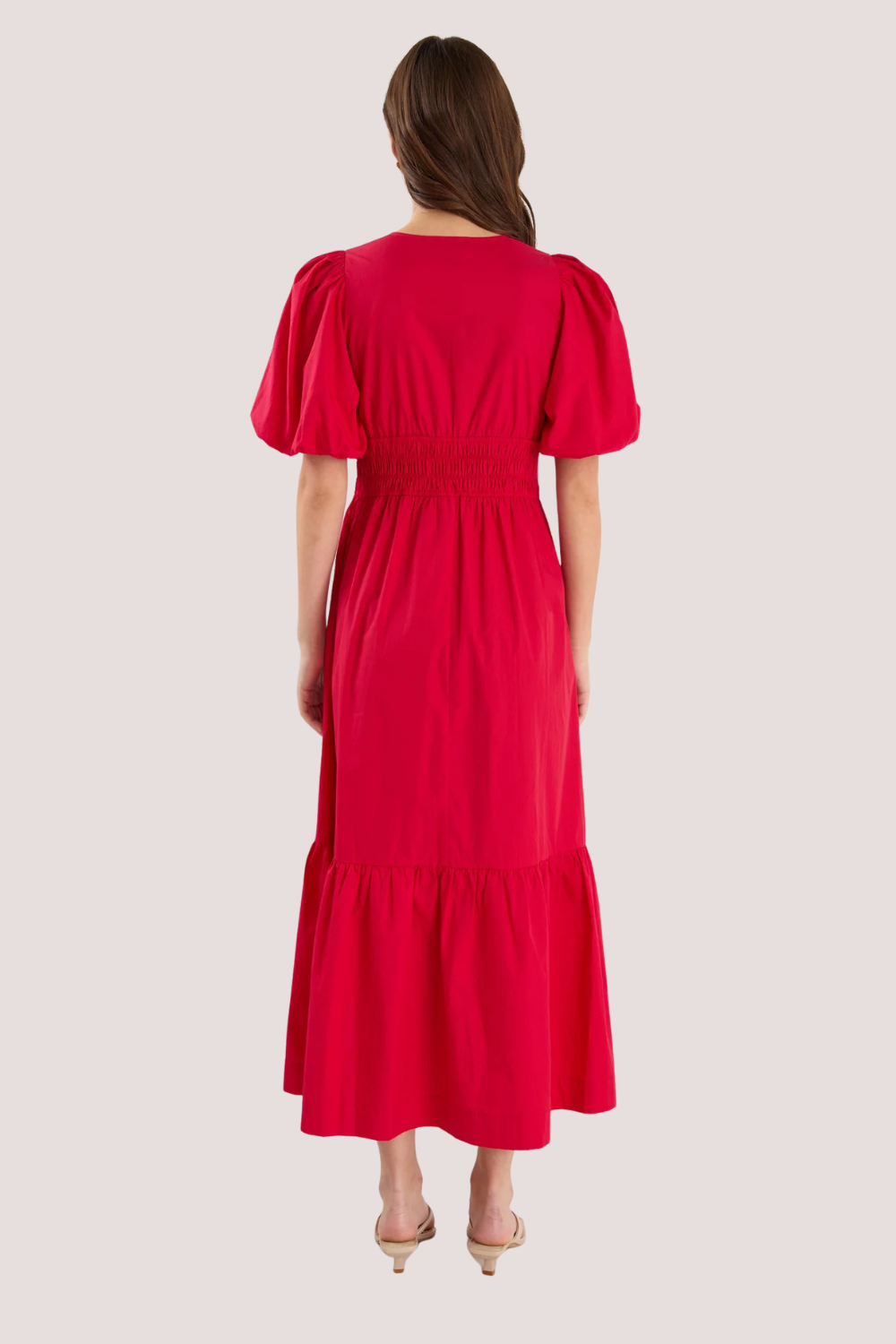 Circa Cherry SS Deep V Midi Dress