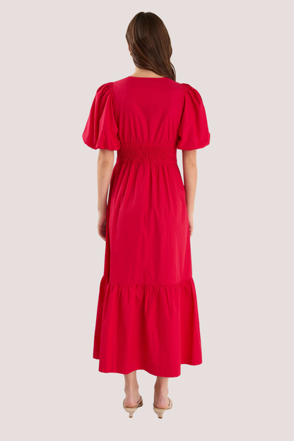 Circa Cherry SS Deep V Midi Dress