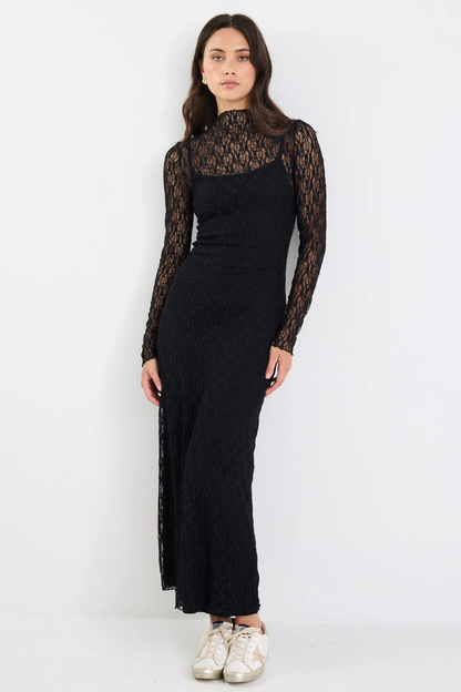 Keepsake Black Lace Long Sleeve Maxi Dress