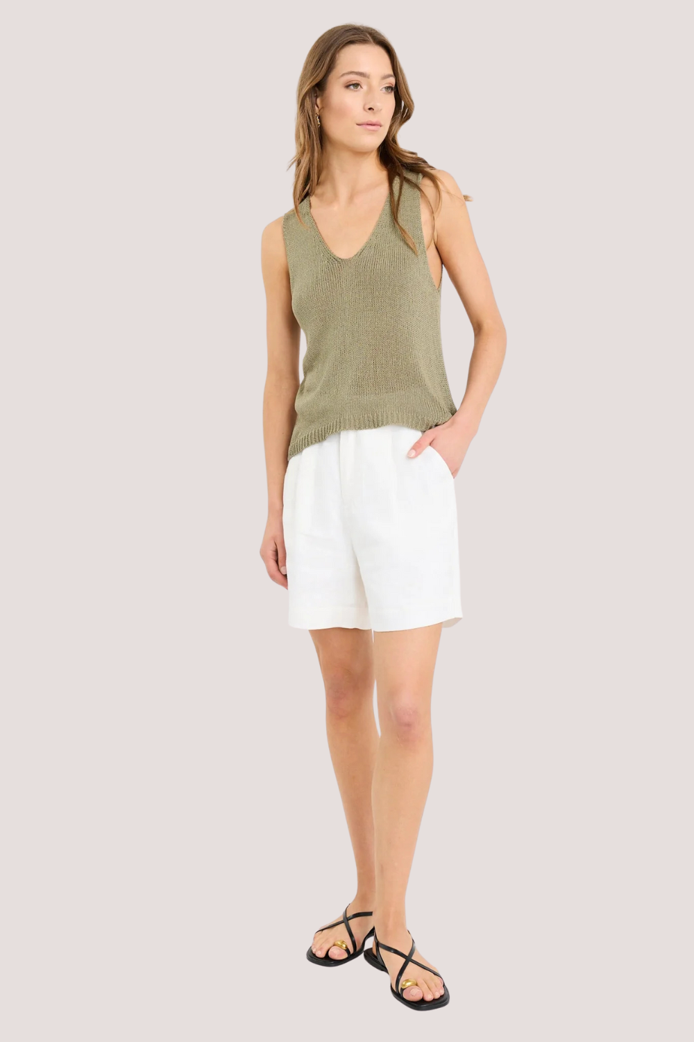 Literal Ivory Linen Pleat Front Shorts