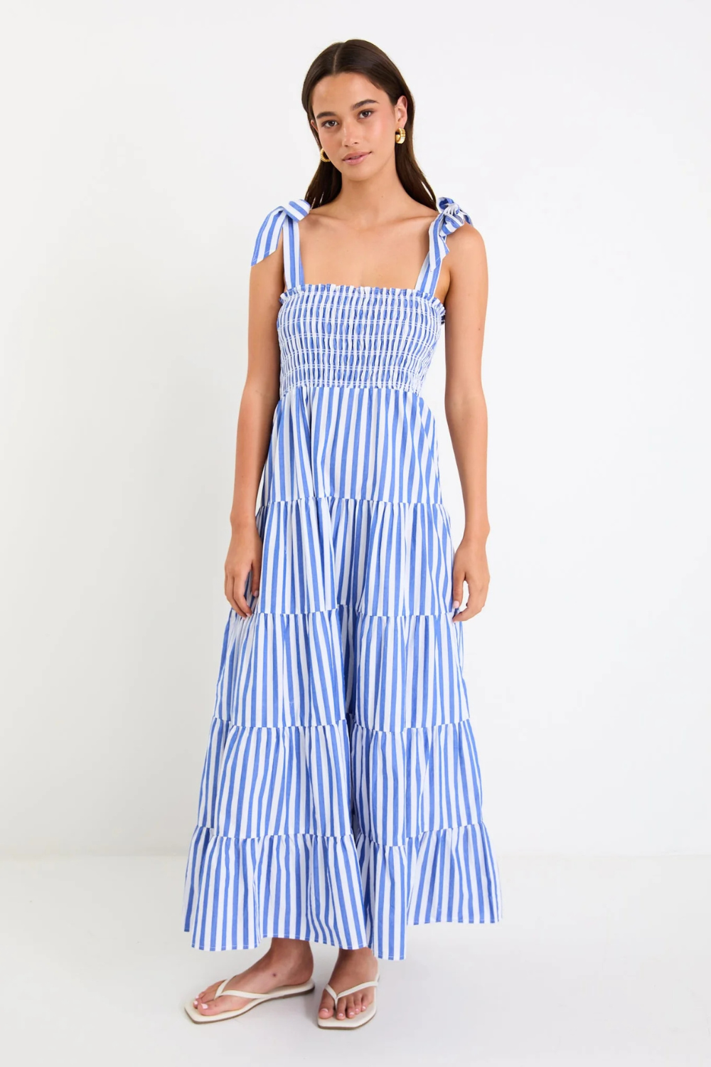Isabella Bright Blue Stripe Strappy Tiered Maxi Dress