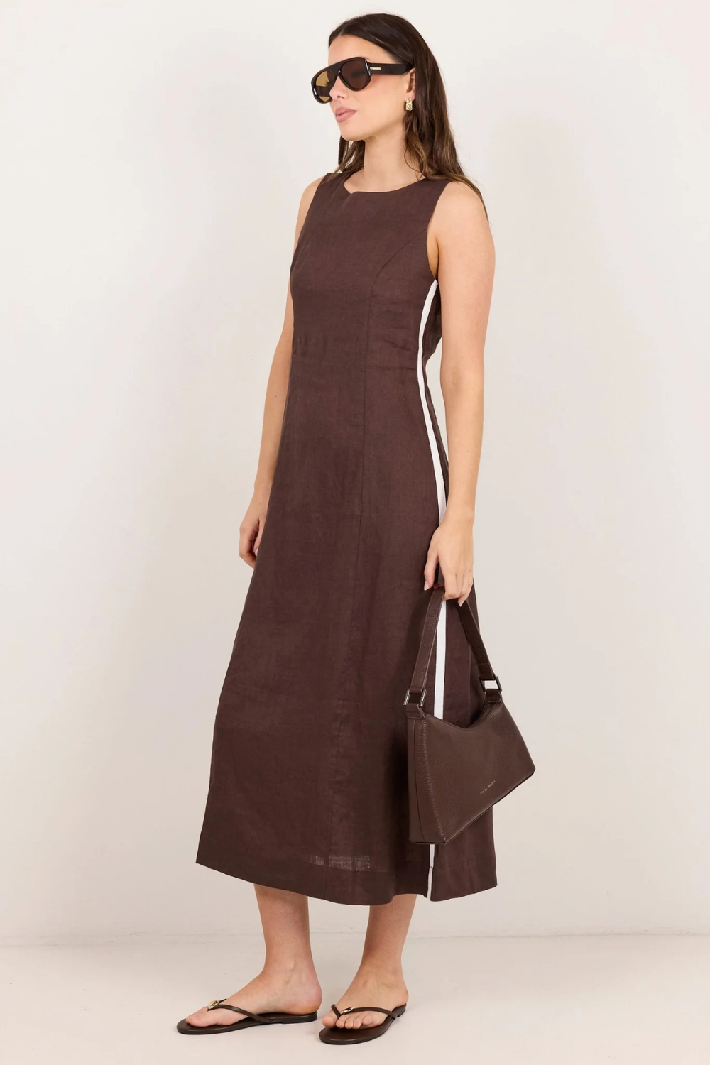 Future Dark Chocolate Linen Sleeveless Midi Dress