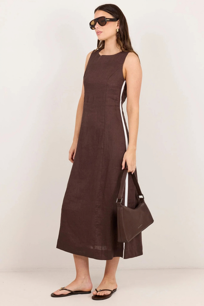 Future Dark Chocolate Linen Sleeveless Midi Dress