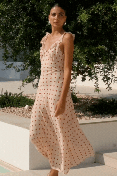 Delightful Cream Cherry Polka Dot Georgette Bias Slip Maxi Dress
