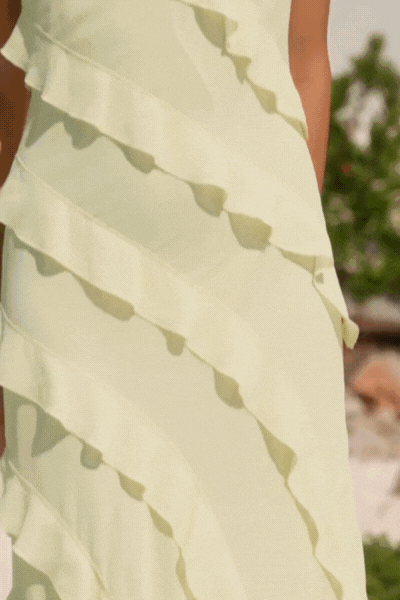 Galore Butter Bias Ruffle Slip Maxi Dress