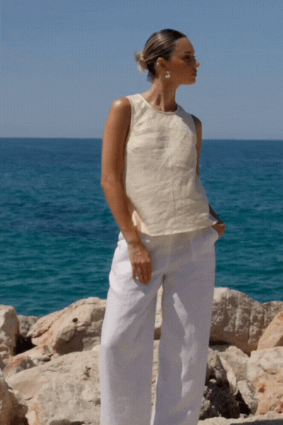 Shoreline Butter Linen Bias Sleeveless Shell Top