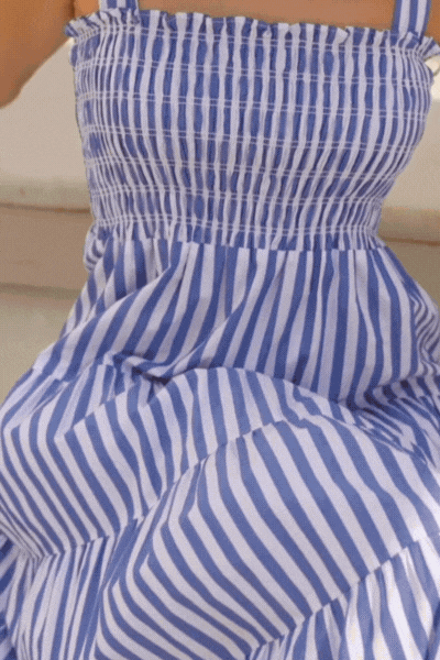 Isabella Bright Blue Stripe Strappy Tiered Maxi Dress