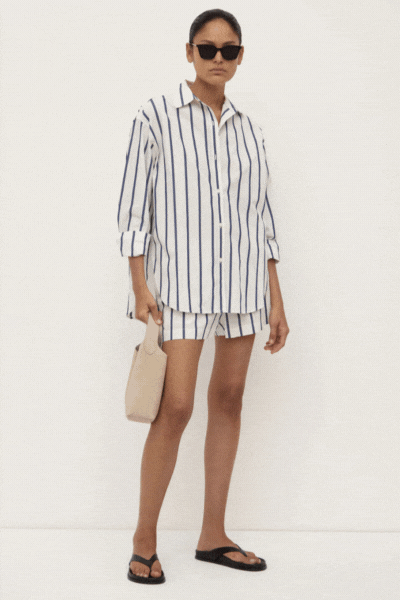 Nara Stripe Shirt | White/True Navy