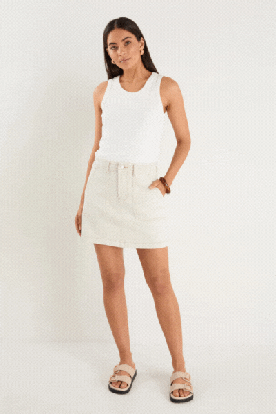 Orchard Ecru Denim Pocket Front Mini Skirt