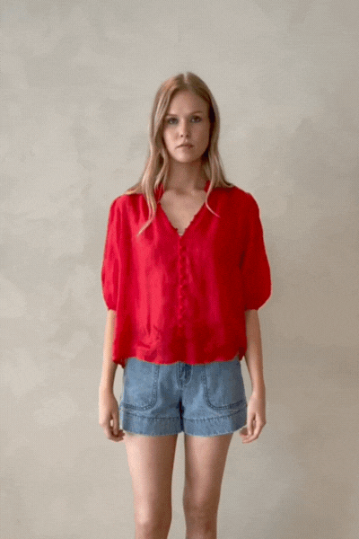 Continuance Poppy Ramie High Neck Buttoned SS Top