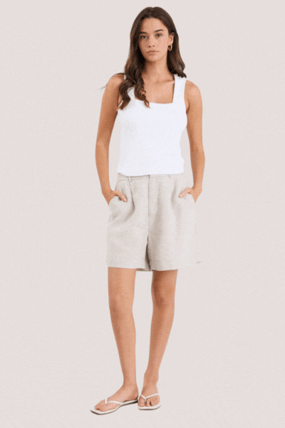 Literal Natural Linen Pleat Front Shorts