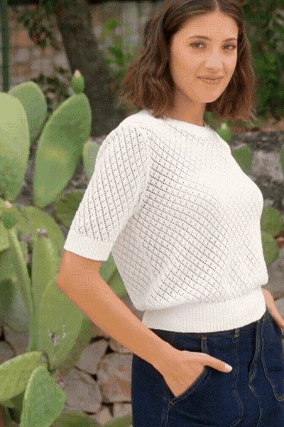 Dapple Ivory Boxy Knit Lace Tee
