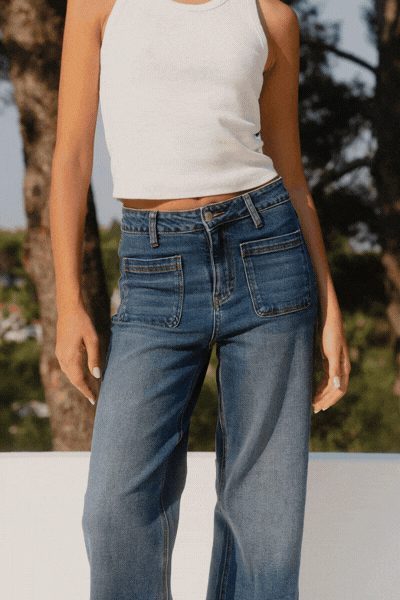 Zoey Marine Blue High Rise Wide Leg Pocket Jean