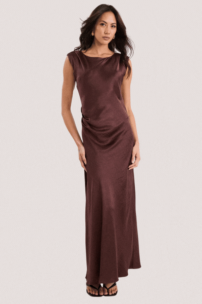 Fruition Chocolate Satin Bias Maxi Dress