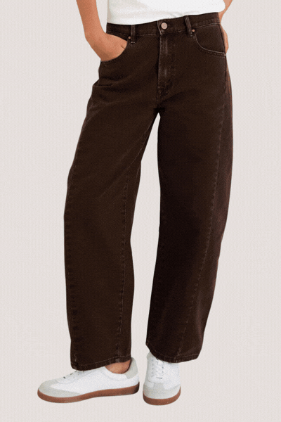 Varsity Chocolate Forward Seam Barrel Jeans