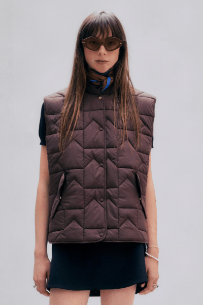 Quilted Monogram Vest | Chocolate