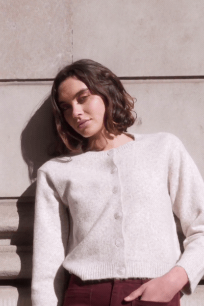 Crest Oat Marle Crewneck Cardigan