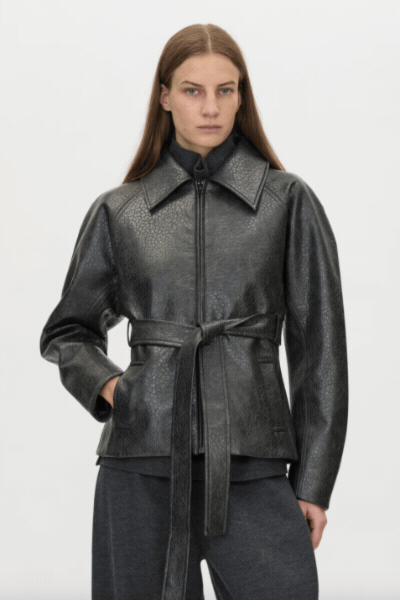 Oreno Croc Belted Jacket | Charcoal