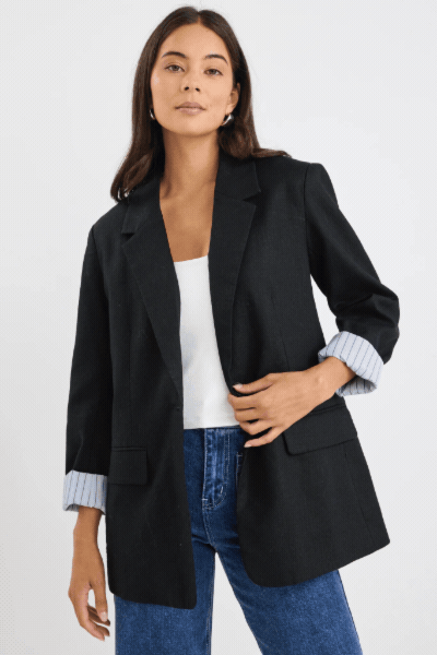 Dock Black Ramie Rolled Sleeve Blazer