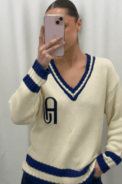 AJ V-Neck Knit Sweater Coconut