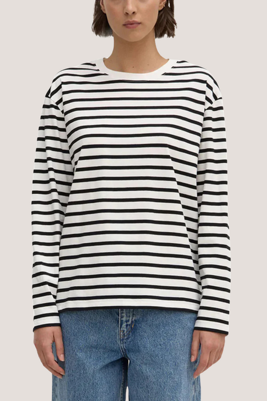 Portside Stripe Long Sleeve Tee | Antique White/Black