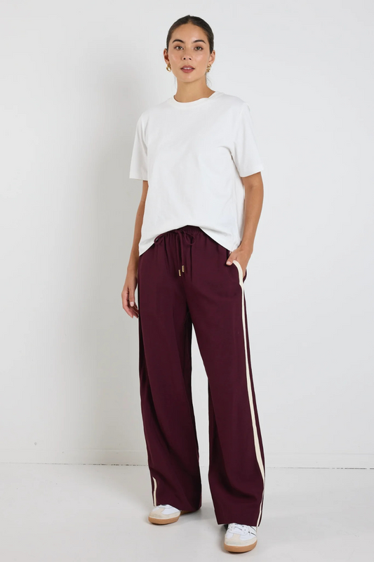 Townie Burgundy Stripe Side Tape Wide Leg Pants