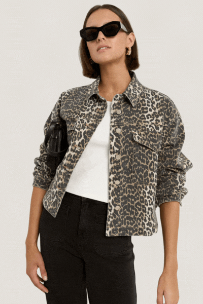 Echo Leopard Print Patch Pocket Denim Jacket