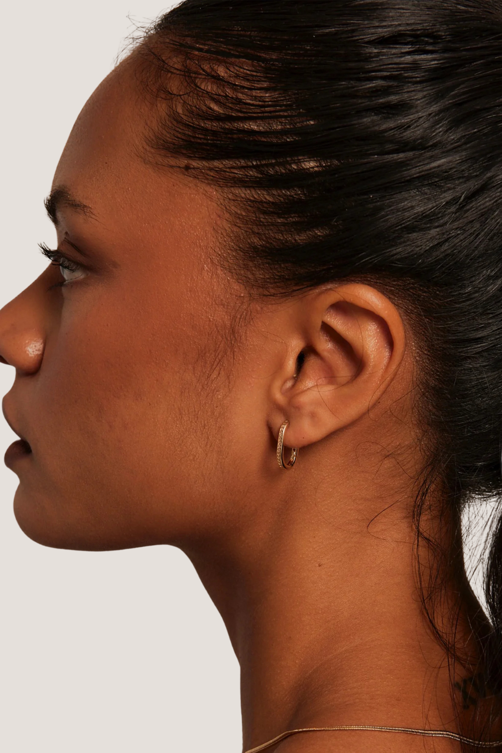 Diamante Oval Gold Hoop Earring