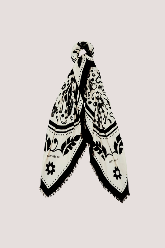 Filigree Modal Twill Scarf Cream/Black