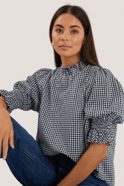 Affection Navy Gingham High Neck Top