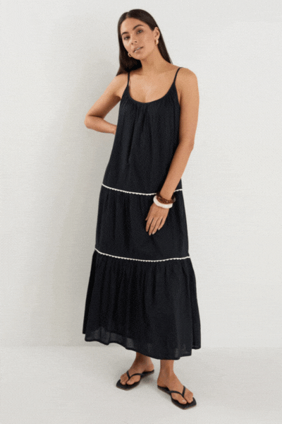 Lately Black Strappy Tiered Maxi Dress