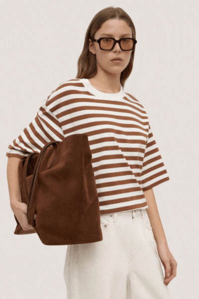 Monte Stripe Cotton Short Sleeve Tee | Earth/Antique White