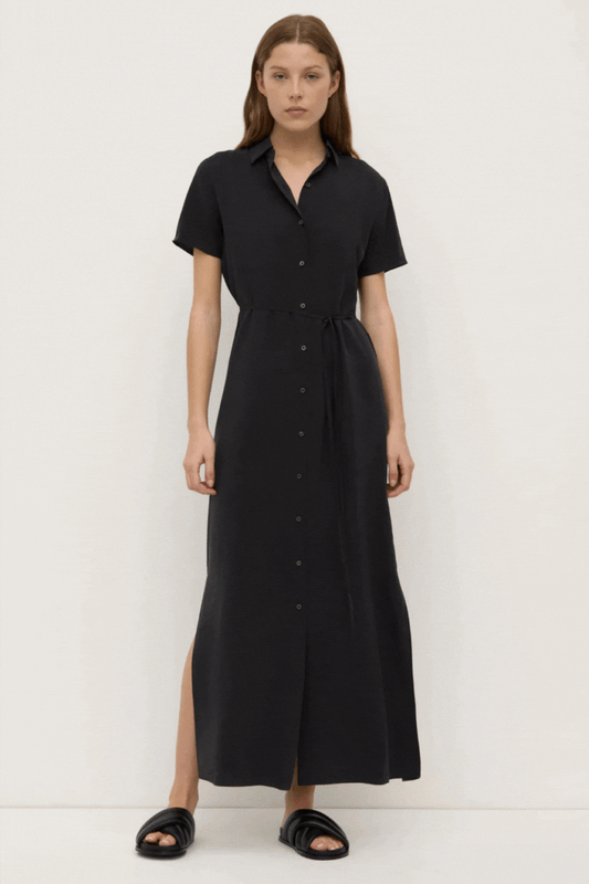 Heather Silk Blend Shirt Dress | Black