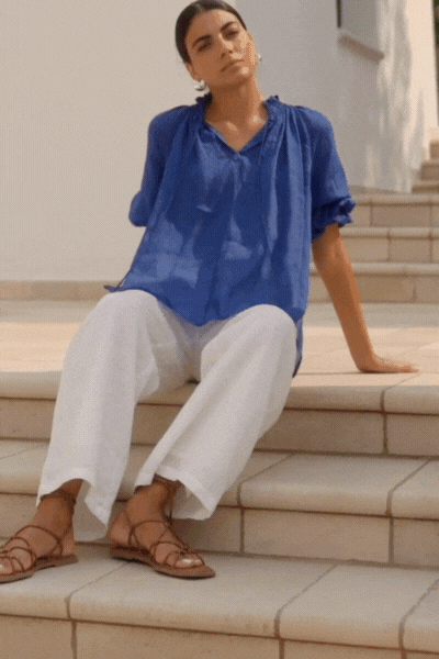 Expedition Blue Shirred Neck Short Seeve Top